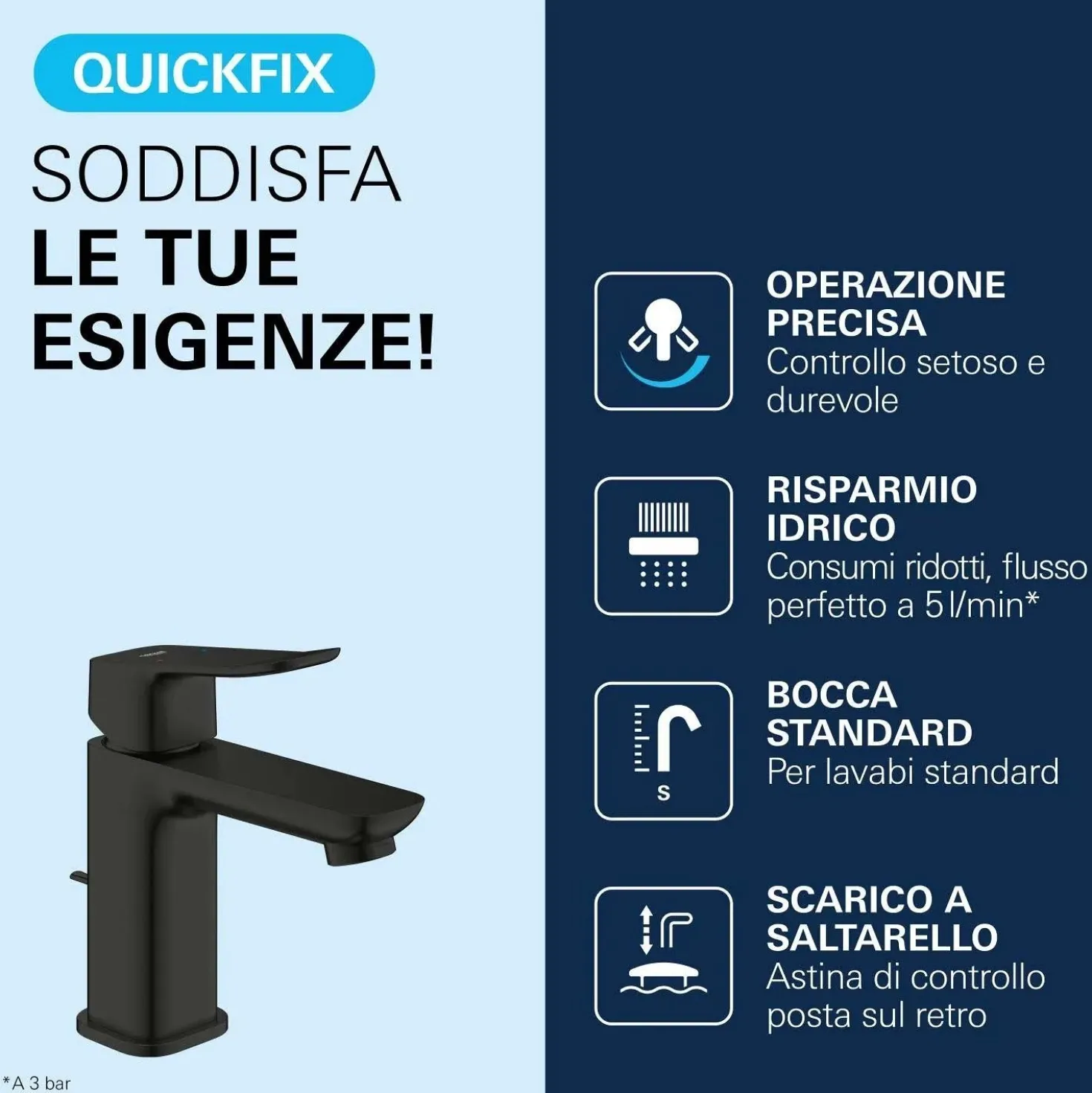 Miscelatore per lavabo Grohe Dice nero opaco