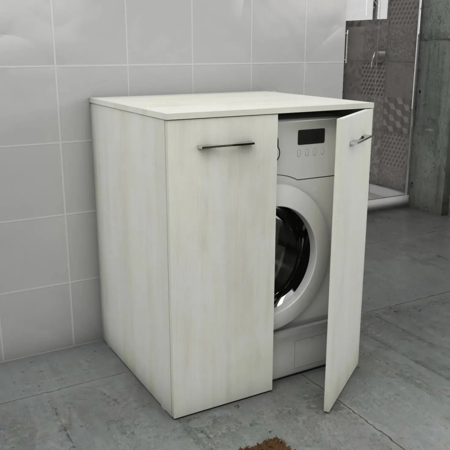 Mobile bagno a terra coprilavatrice con 2 ante 70x63x89 cm effetto legno bianco