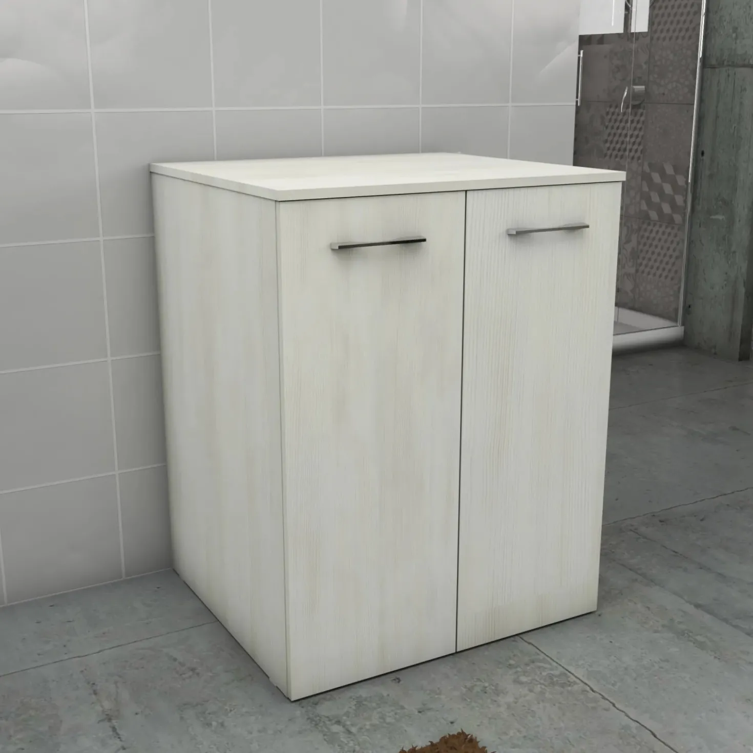 Mobile bagno a terra coprilavatrice con 2 ante 70x63x89 cm effetto legno bianco