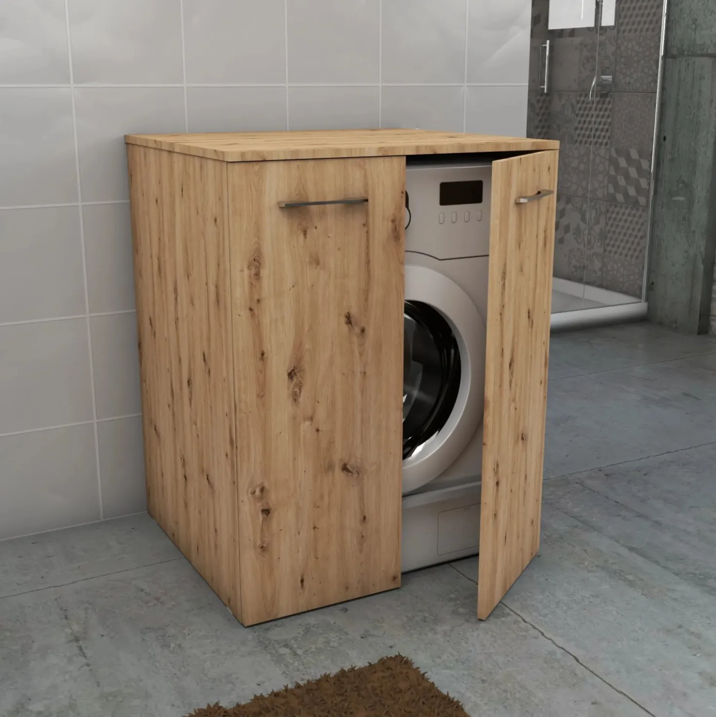 Mobile bagno a terra coprilavatrice con 2 ante 70x63x89 cm effetto legno rovere