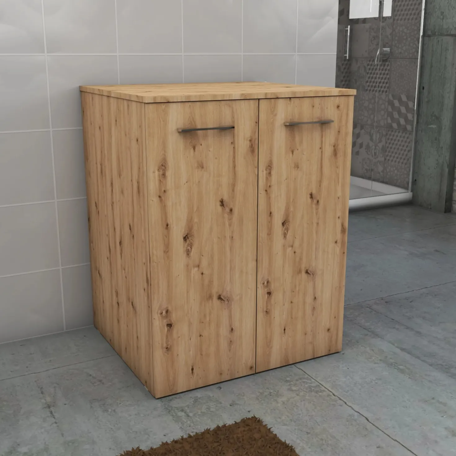 Mobile bagno a terra coprilavatrice con 2 ante 70x63x89 cm effetto legno rovere