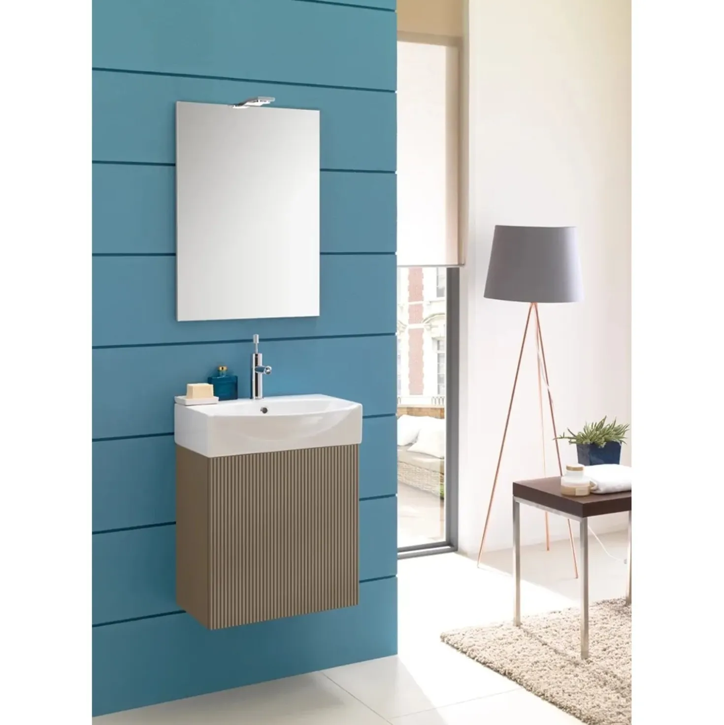Mobile bagno assemblato con anta sospeso Mini 51x71x41 cm nocciola opaco laccato