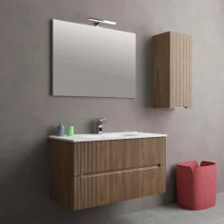 Mobile bagno base con lavabo in ceramica sospeso Zeus 101x46 cm legno scuro