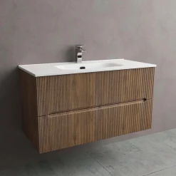 Mobile bagno base con lavabo in ceramica sospeso Zeus 101x46 cm legno scuro