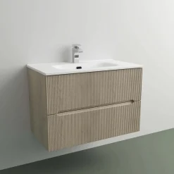 Mobile bagno base con lavabo in ceramica sospeso Zeus 81x46 cm legno chiaro
