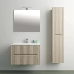 Mobile bagno base con lavabo in ceramica sospeso Zeus 81x46 cm legno chiaro