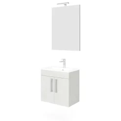 Mobile bagno base con lavabo e specchio sospeso 60,5x144x36,5 cm rovere bianco