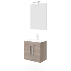 Mobile bagno base con lavabo e specchio sospeso 60,5x144x36,5 cm grigio scuro