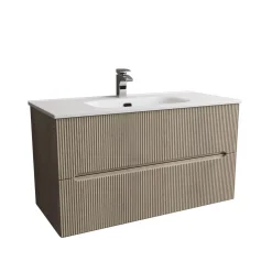 Mobile bagno base con lavabo in ceramica sospeso Zeus 101x46 cm legno chiaro