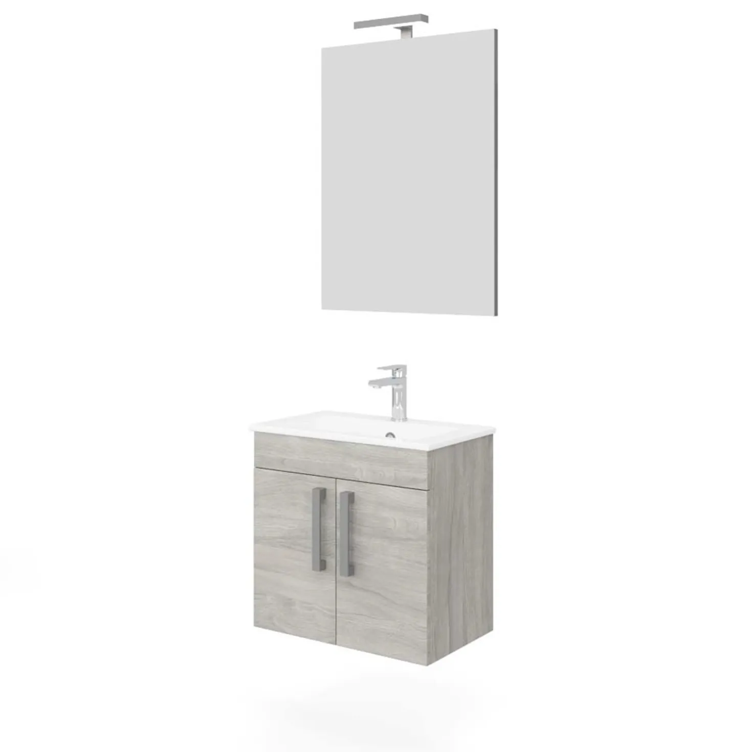 Mobile bagno base con lavabo e specchio sospeso 60,5x144x36,5 cm rovere grigio