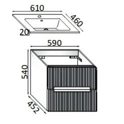 Mobile bagno base con lavabo in ceramica sospeso Zeus 64x77x49 cm opaco