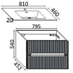 Mobile bagno base con lavabo in ceramica sospeso Zeus 81x46 cm legno scuro