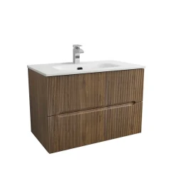 Mobile bagno base con lavabo in ceramica sospeso Zeus 81x46 cm legno scuro