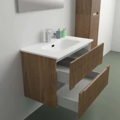 Mobile bagno base con lavabo in ceramica sospeso Zeus 81x46 cm legno scuro