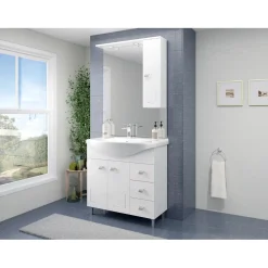 Mobile bagno base lavabo a terra con specchio Isa L 85 cm bianco