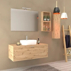Mobile bagno base lavabo sospeso 110 cm rovere/rovere