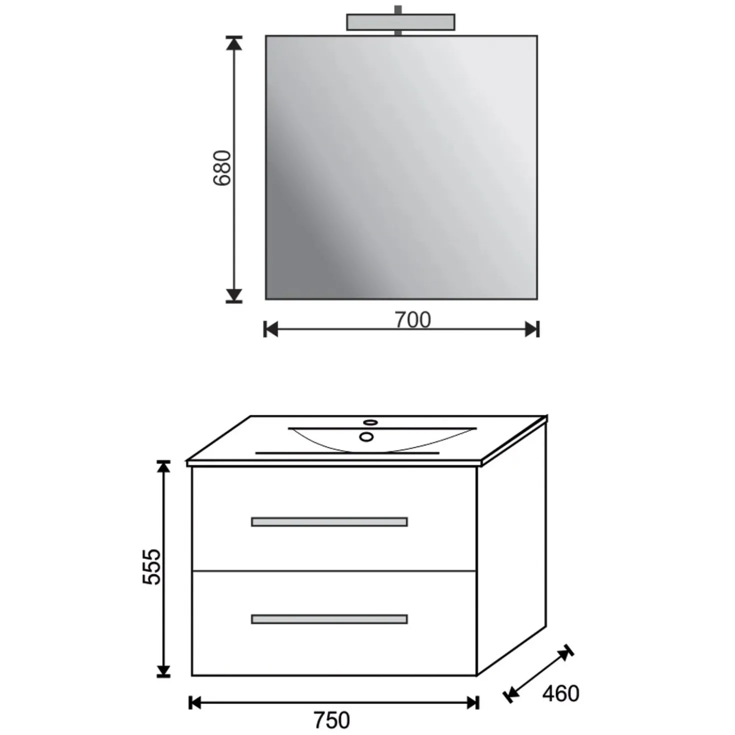 Mobile bagno base lavabo sospeso Mary 75x45 cm bianco