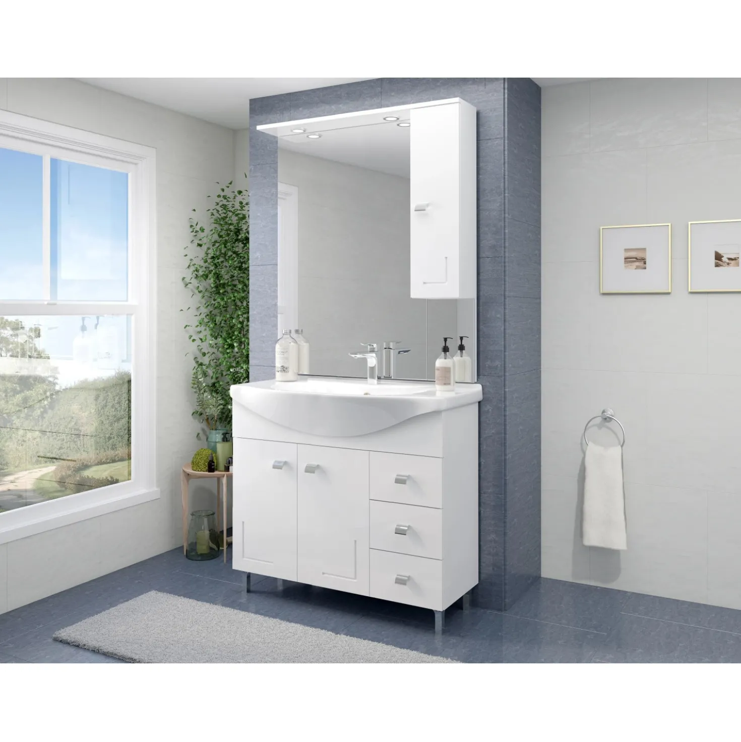 Mobile bagno base lavabo pensile a destra 105 cm bianco