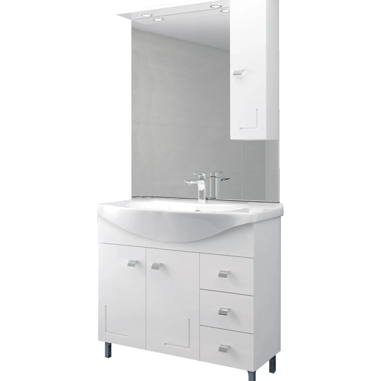 Mobile bagno base lavabo pensile a destra 105 cm bianco