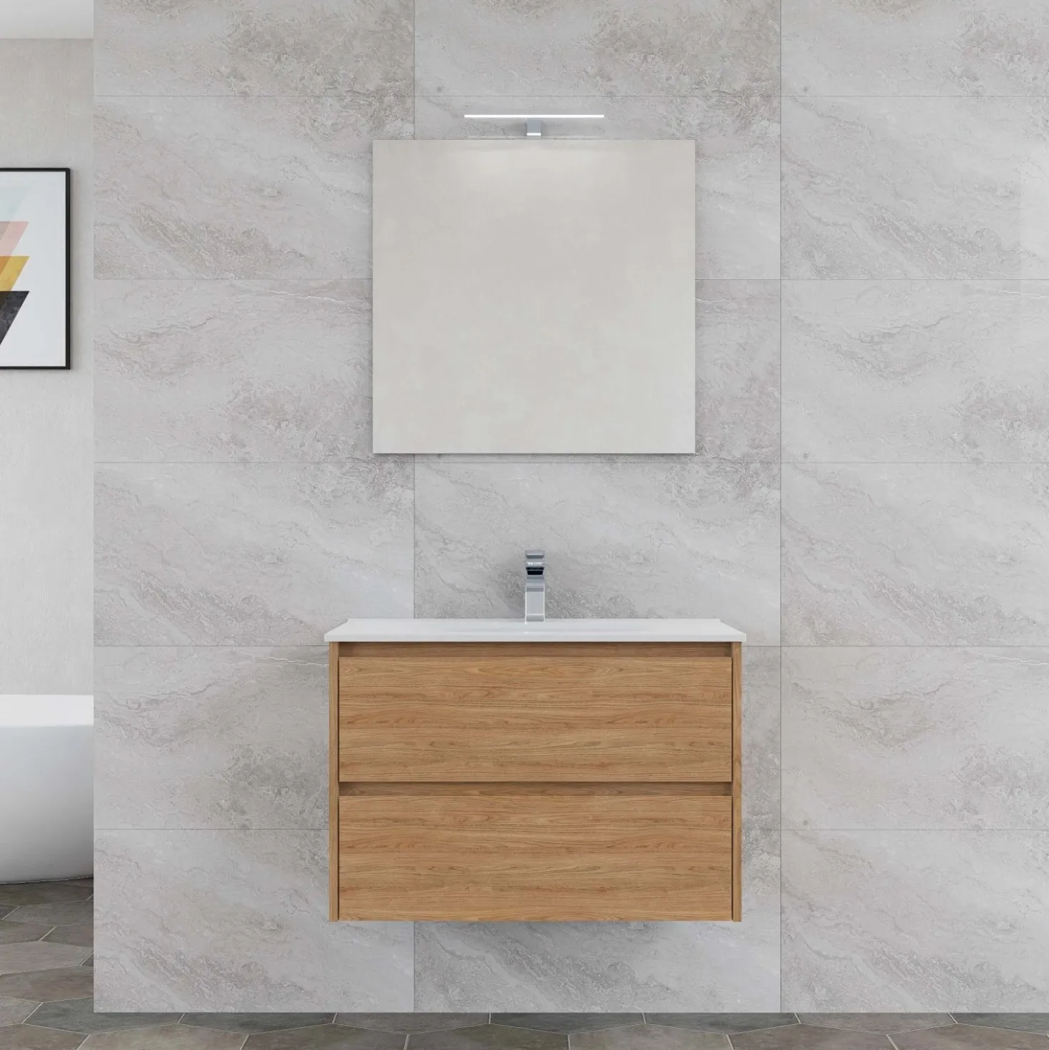 Mobile bagno base lavabo sospesa Ness 81 2/C honey 81x46 cm