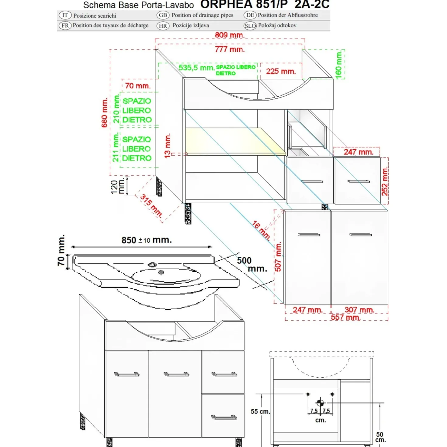 Mobile bagno base lavabo a terra Orphea 85 cm bianco larice con pensile