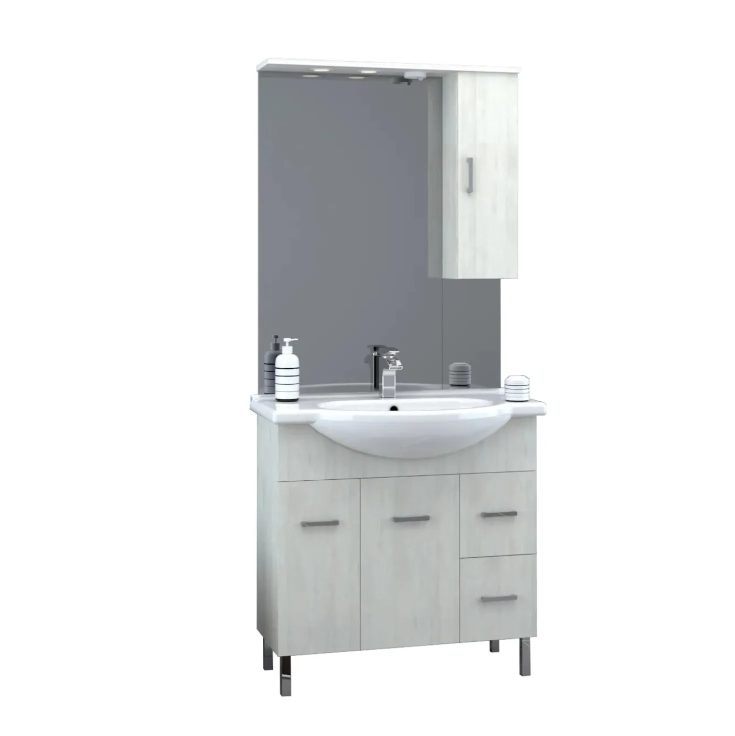 Mobile bagno base lavabo a terra Orphea 85 cm bianco larice con pensile