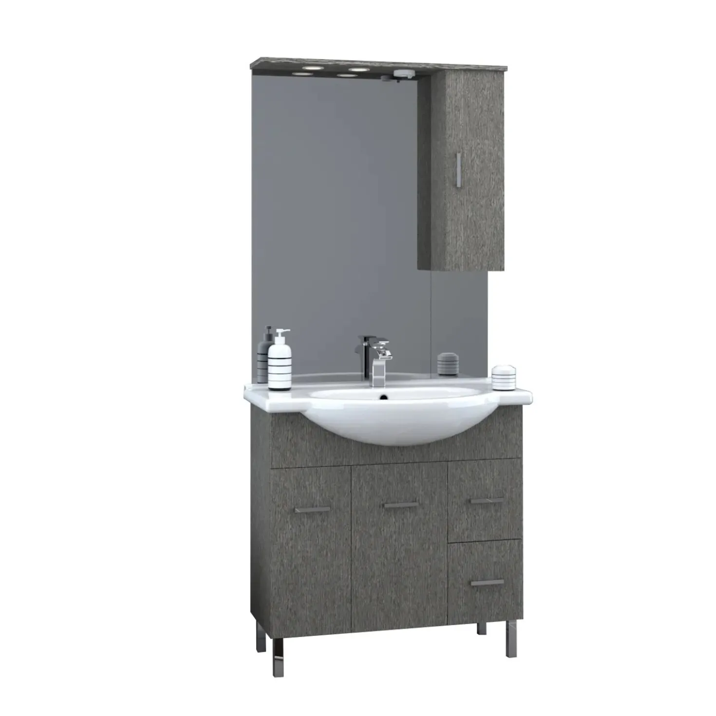 Mobile bagno base lavabo a terra Orphea 85 cm grigio larice con pensile