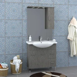 Mobile bagno base lavabo a terra Orphea 85 cm grigio larice con pensile