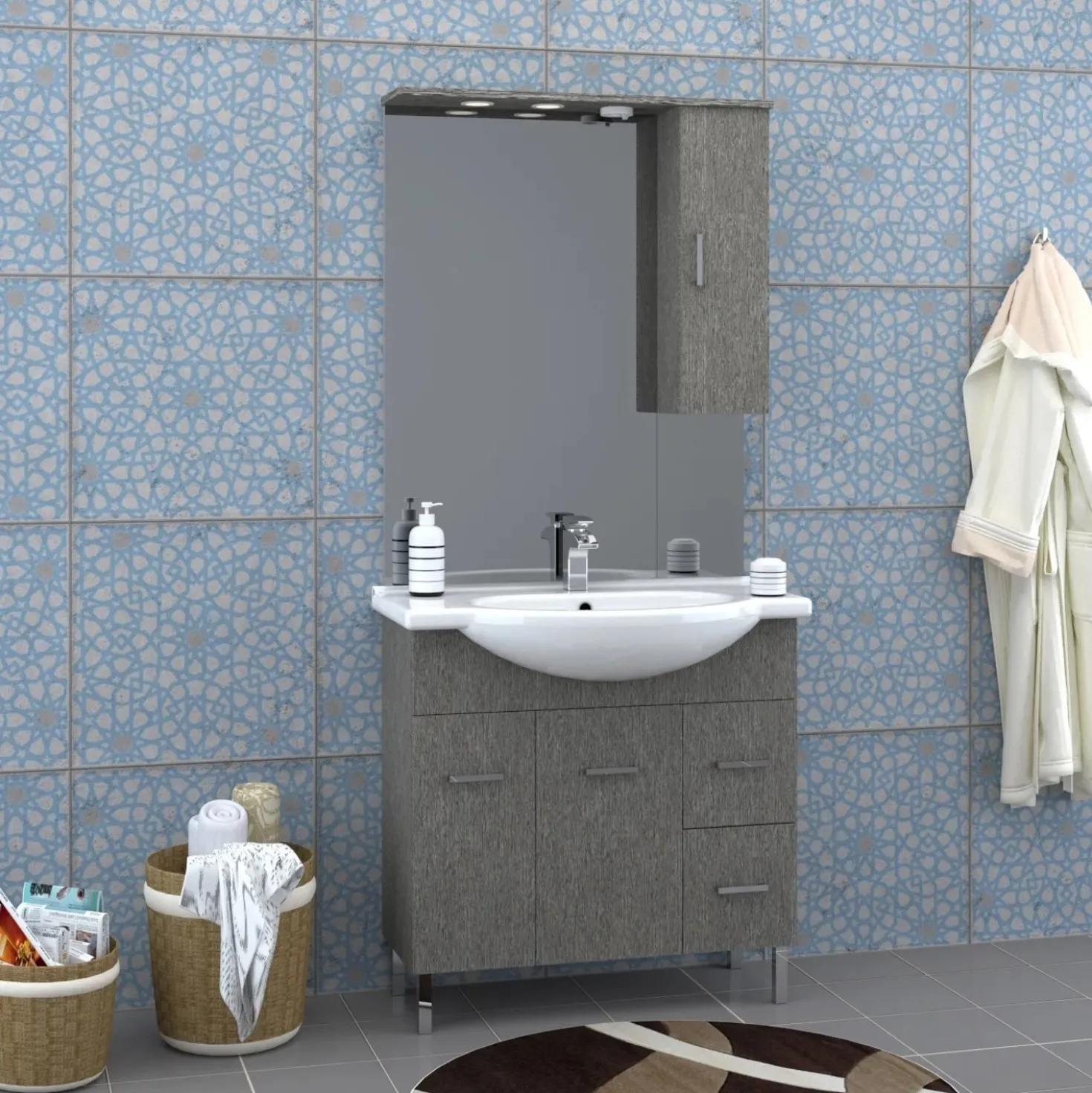 Mobile bagno base lavabo a terra Orphea 85 cm grigio larice con pensile
