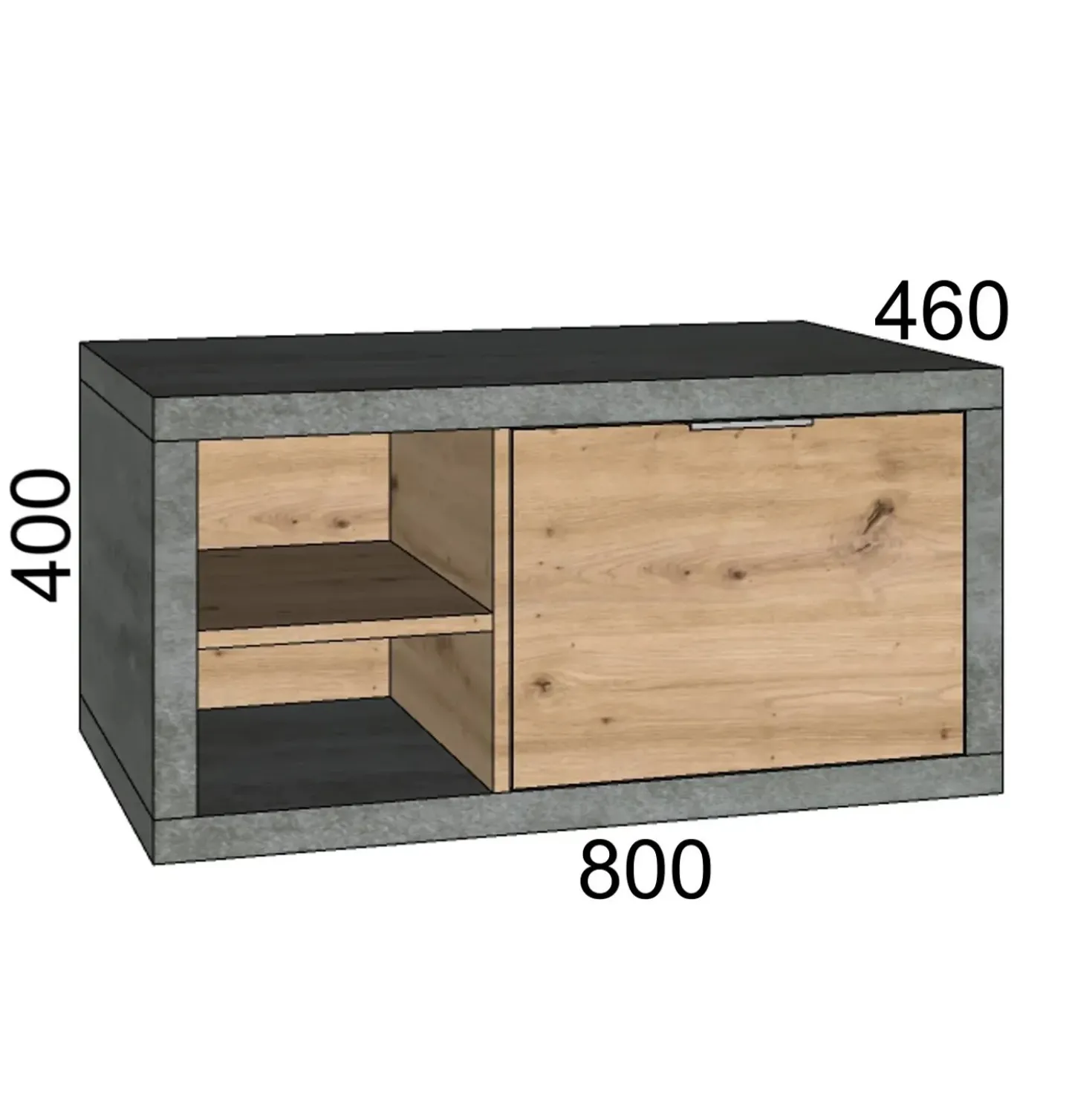 Mobile bagno base lavabo sospeso 80 cm cemento/rovere sx