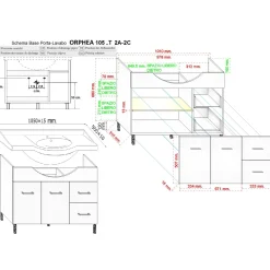 Mobile bagno base lavabo a terra Orphea 105 cm grigio larice con pensile