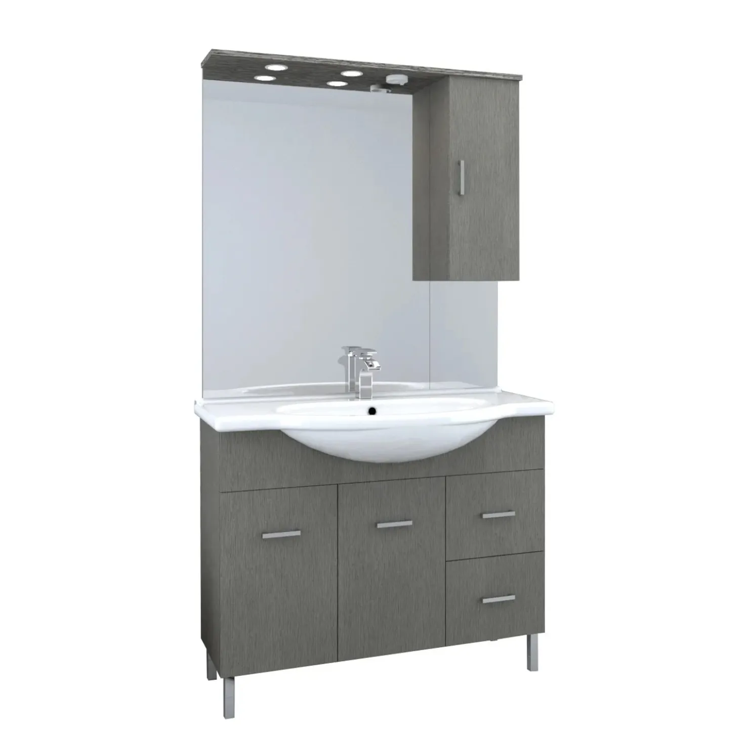 Mobile bagno base lavabo a terra Orphea 105 cm grigio larice con pensile