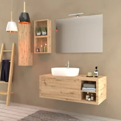 Mobile bagno base lavabo sospeso 110 cm rovere/rovere con mensola dx