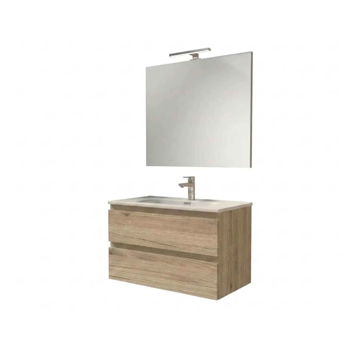 Mobile bagno base porta lavabo specchiera lampada Pura 80 rovere naturale