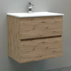 Mobile bagno base sospesa 2 cassetti lavabo in ceramica Monya 61x46 cm rovere