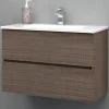 Mobile bagno base sospesa 2 cassetti lavabo in ceramica Monya 76x46 cm noce