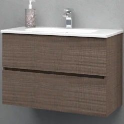 Mobile bagno base sospesa 2 cassetti lavabo in ceramica Monya 76x46 cm noce