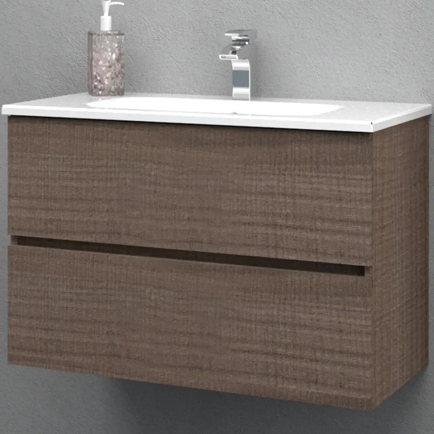 Mobile bagno base sospesa 2 cassetti lavabo in ceramica Monya 76x46 cm noce