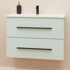Mobile bagno base sospesa Mary 2 cassetti lavabo in ceramica 76x46 cm grigio
