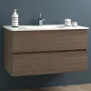 Mobile bagno base sospesa 2 cassetti lavabo in ceramica Monya 101x46 cm noce