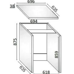 Mobile bagno base sospeso per asciugatrice con montanti 70x63 cm rovere nodato