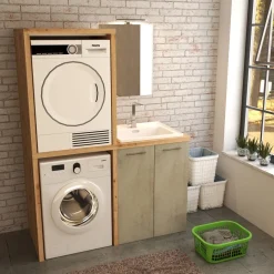 Mobile bagno base sospeso per asciugatrice con montanti 70x63 cm rovere nodato
