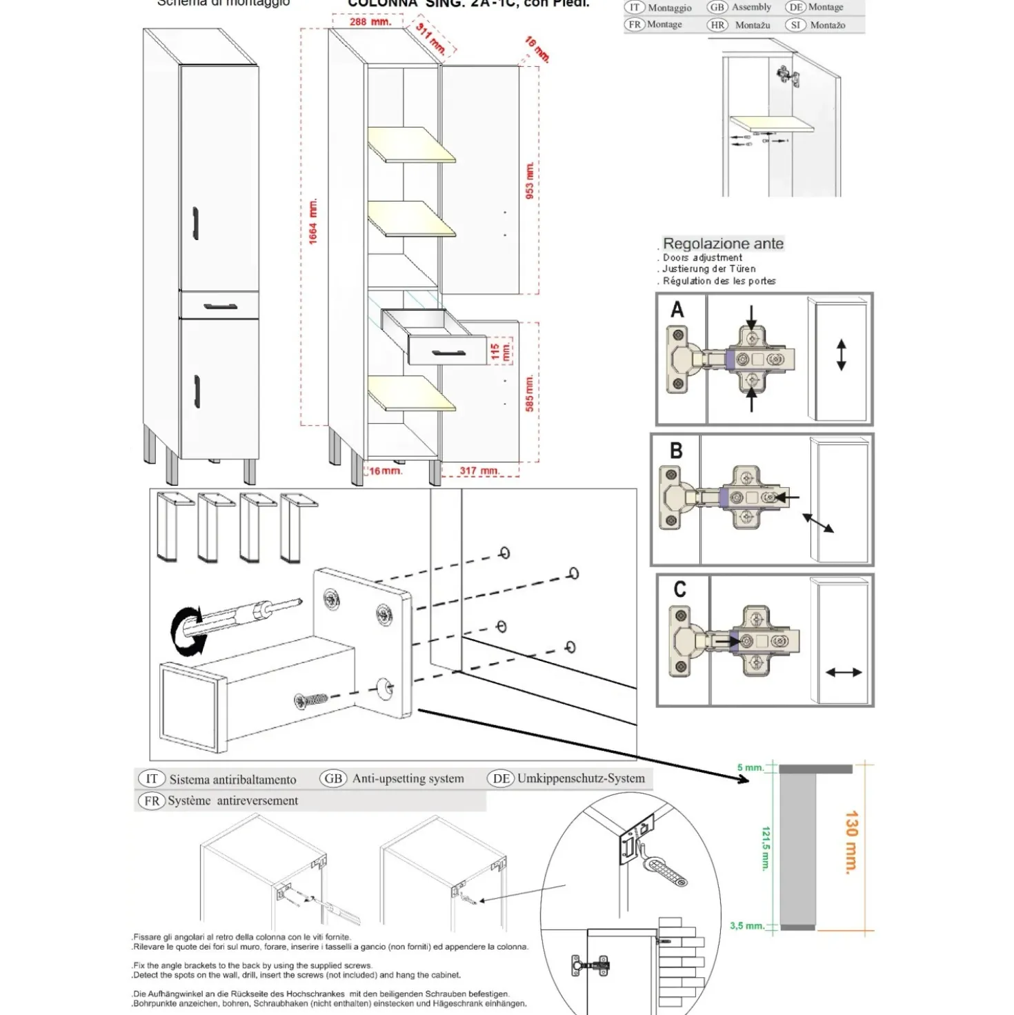 Mobile bagno colonna a terra 32x178x33 cm bianco larice