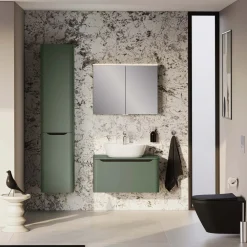 Mobile bagno colonna sospesa con portabiancheria Integra Round 40x180 cm verde
