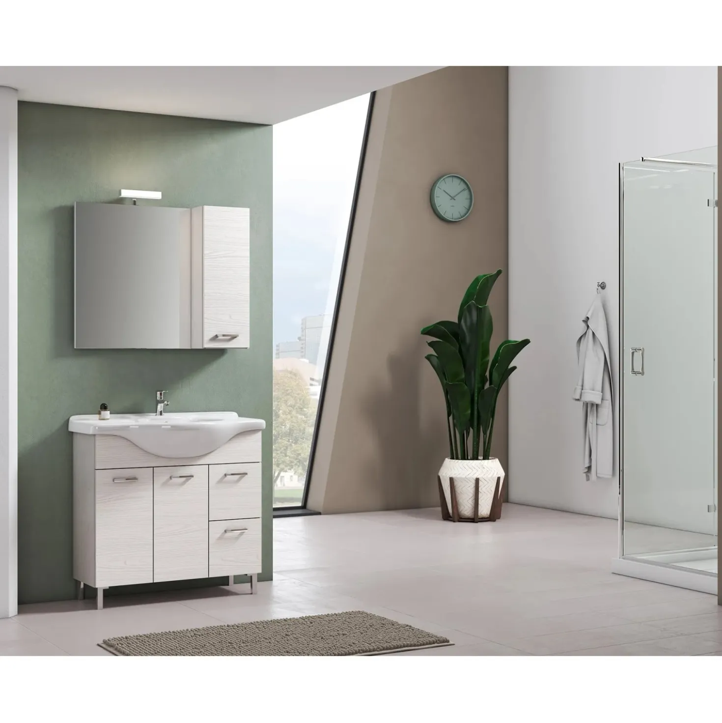 Mobile bagno composizione a terra Klara 87x93x50 cm bianco aralie