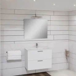 Mobile bagno con lavabo e specchio LED sospeso Stella 80x66x42 cm bianco