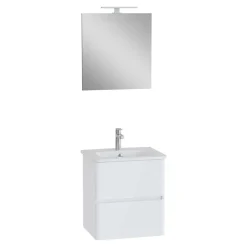 Mobile bagno lavabo+specchio LED sospeso 2 cassetti Mia Plus 60 cm bianco lucido
