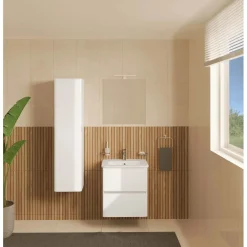 Mobile bagno lavabo+specchio LED sospeso 2 cassetti Mia Plus 60 cm bianco lucido