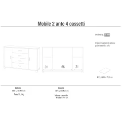 Mobile cassettiera in kit Sarmog 4 cassetti 112x70x41 cm olmo chiaro