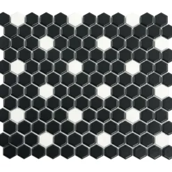 Mosaico Esagonina cm 29,4x29,4 in grès smaltato nero-bianco